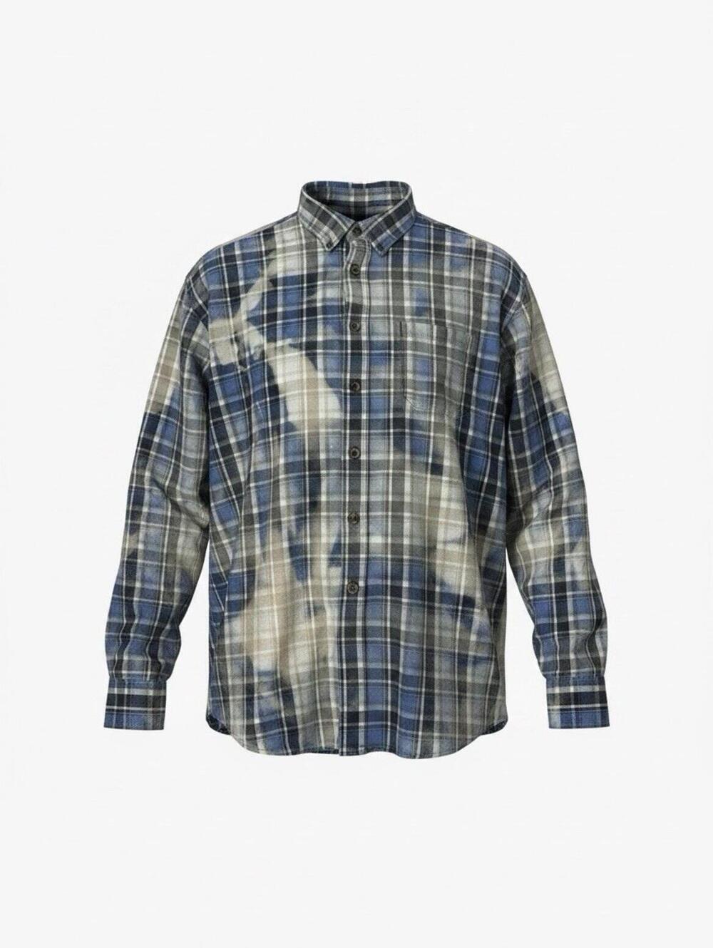 Flannel Shirt Men XL Light Blue Roundtree York Art Dye